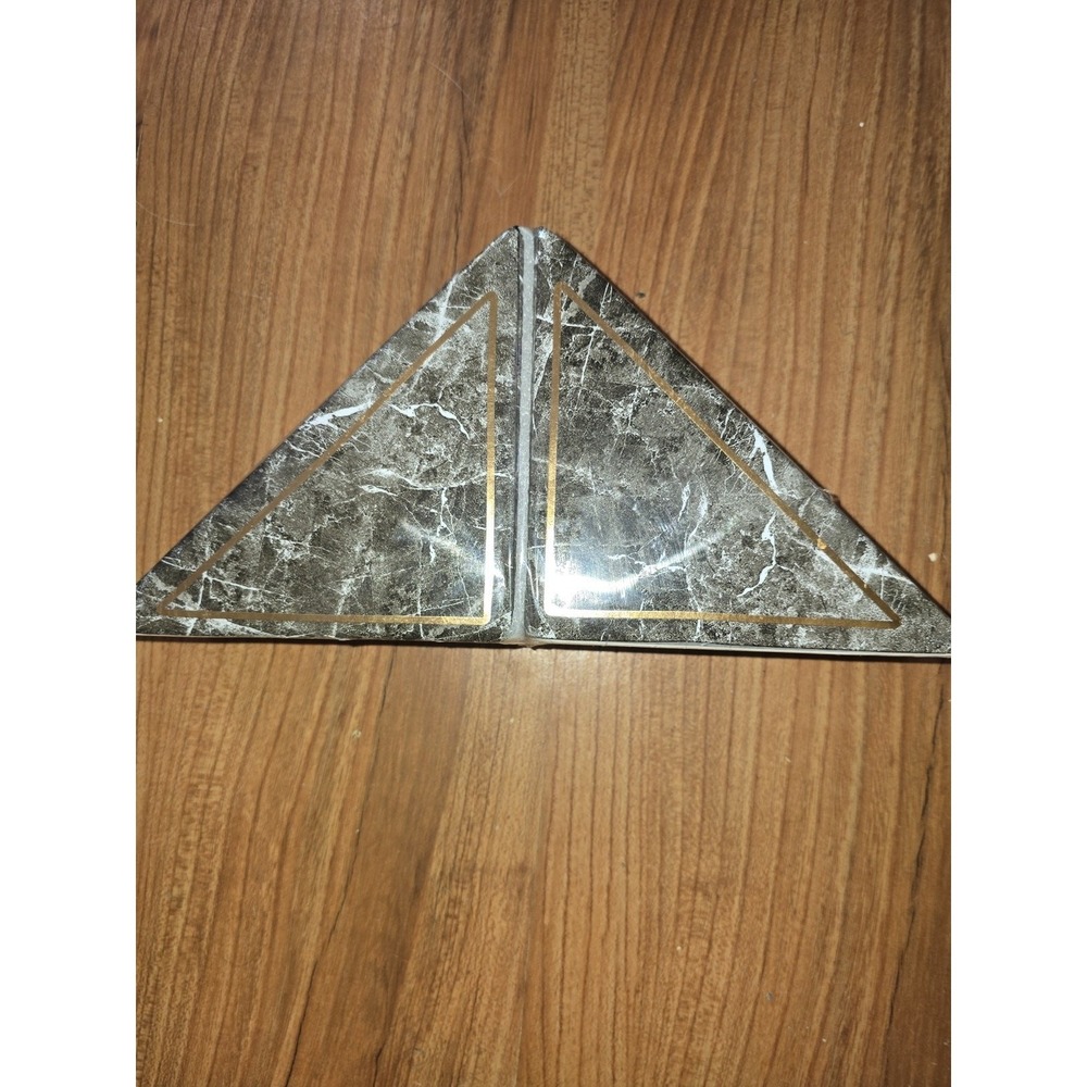 Ceramic Bookends Green Marble Pattern Gold Border Triangle 5x5 Modern Home Decor